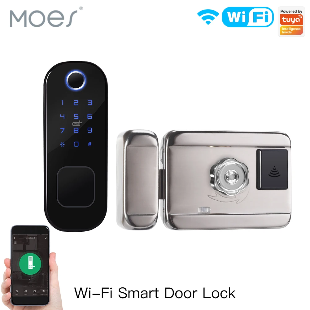 Smart Home Door Lock - Moes WiFi Tuya ล็อคด้วยลายนิ้วมือ, ล็อคประตูดิจิตอลล็อครหัสผ่านสำหรับการรักษาความปลอดภัยในบ้านและโรงแรม
