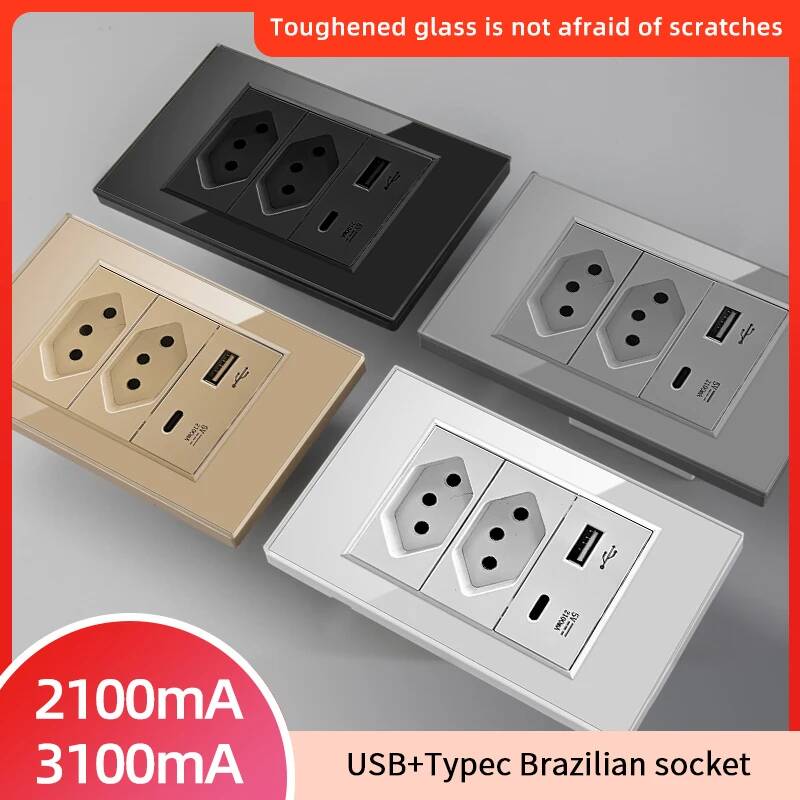 Smart Home Utilities - เต้ารับติดผนังแบบคู่มาตรฐานบราซิล Herepow พร้อมพอร์ต USB Type-C รองรับการชาร์จเร็ว