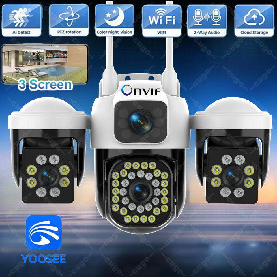 Smart Home Kamera - กล้องไอพี ไวไฟกลางแจ้ง 15MP 8K เลนส์สามตัว สามหน้าจอ