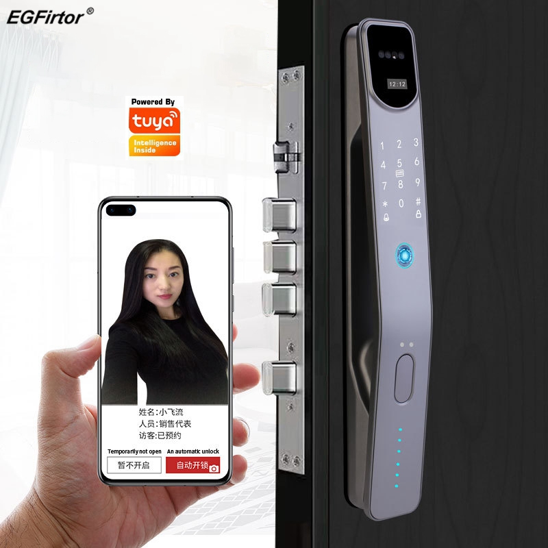 Smart Home Door Lock - Tuya ล็อคดิจิตอลในบ้านควบคุมรีโมทแอประบบจดจำใบหน้า3D ประตูล็อคอัจฉริยะลายนิ้วมือระบบไวไฟระบบป้องกันการโจรกรรม