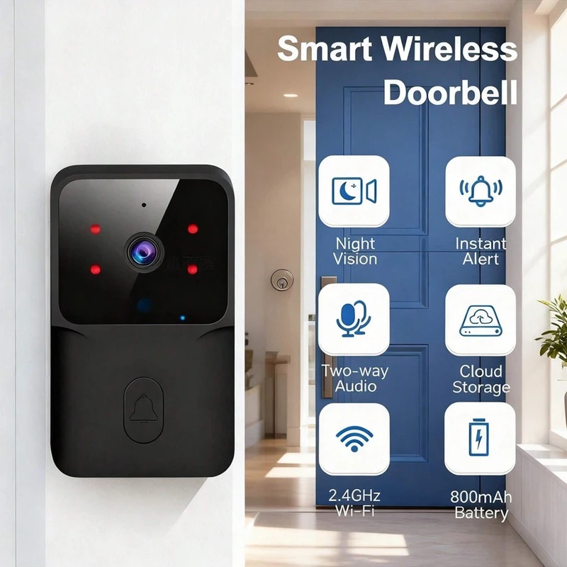 Smart Home Video Doorbell Installation - กริ่งประตูไร้สายอัจฉริยะ WiFi พร้อมระบบมองเห็นในที่มืดด้วยอินฟราเรด อินเตอร์คอมภาพและเสียงแบบเรียลไทม์ สำหรับการตรวจสอบบ้าน ติดตั้งง่าย