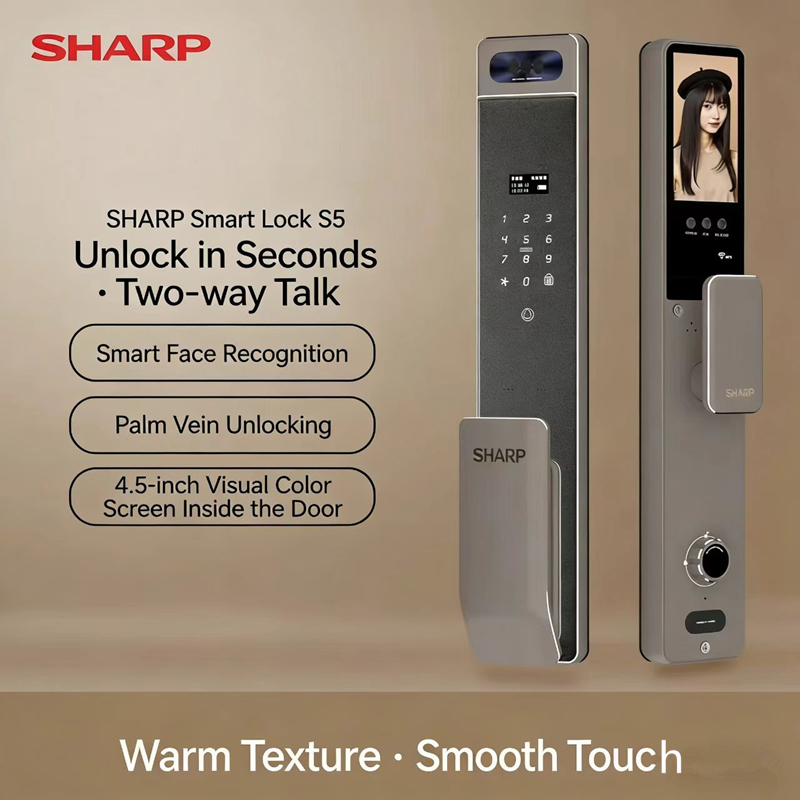 Smart Home Door Lock - ชาร์ป S5-FV ระบบล็อคอัจฉริยะอัตโนมัติเต็มรูปแบบ ระบบจดจำใบหน้า, ระบบจดจำเส้นเลือดฝ่ามือ, ระบบสแกนลายนิ้วมือ,