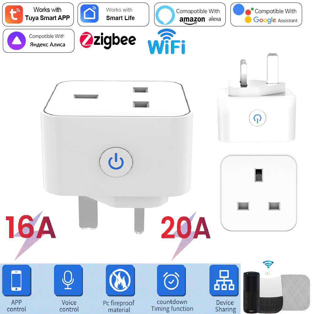 Smart Home Wiz - ทูย่า สมาร์ทซ็อกเก็ต 16A/20A อินเตอร์เน็ตไร้สายหรือซิกบี ปลั๊กอังกฤษ 3