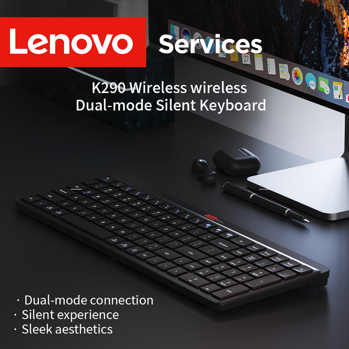 Smart Home Keyestudio - คีย์บอร์ดไร้สาย Lenovo แบบเชื่อมต่อสองอุปกรณ์พร้อมกัน ใช้งานได้ทั้งที่บ้านและที่ทำงาน แบตเตอรี่ใช้งานได้ยาวนาน ชาร์จซ้ำได้