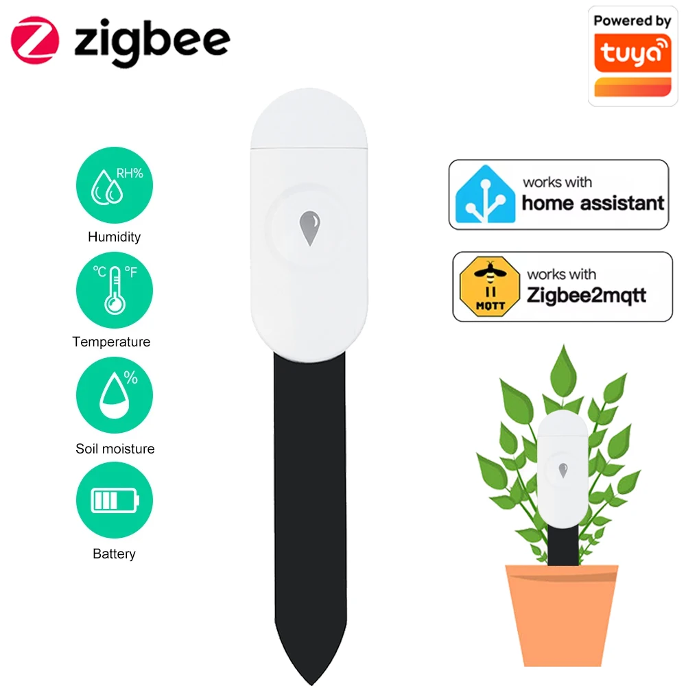 Smart Home News - Tuya Zigbee อุณหภูมิความชื้นเครื่องตรวจจับความชื้นสมาร์ทเครื่องทดสอบดิน Moisture Sensor โทรศัพท์