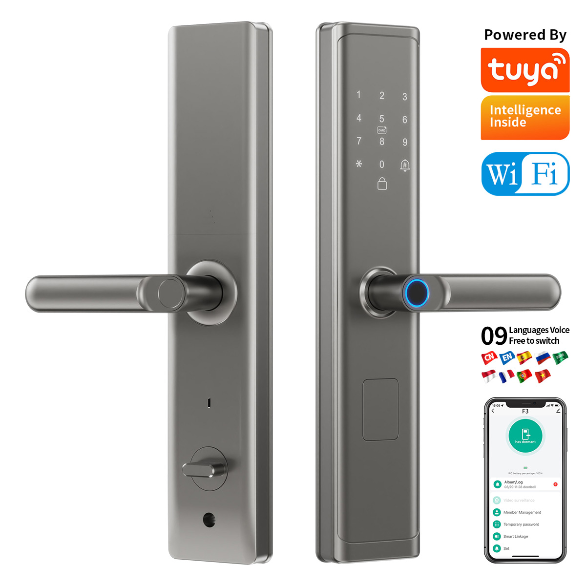 Smart Home Door Lock - กุญแจล็อคดิจิตอลอัจฉริยะแบบไร้กุญแจ ใช้ลายนิ้วมือ รหัสผ่าน ควบคุมผ่านแอป TTlock เชื่อมต่อ