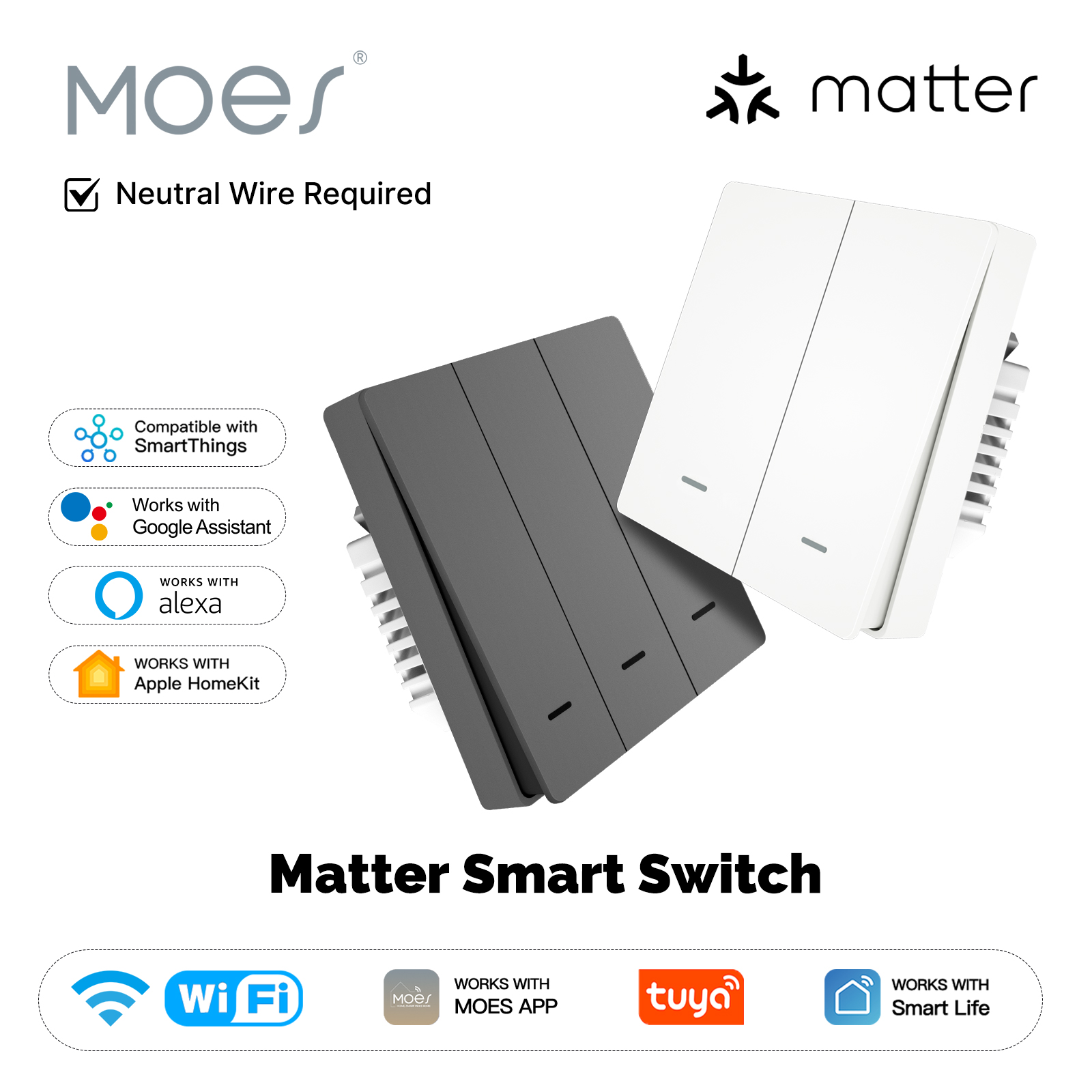 Smart Home Wiz - MOES Matter Tuya WiFi สมาร์ทปุ่มสวิทช์ EU