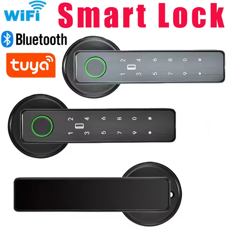 Smart Home Door Lock - รีโมทคอนโทรล WiFi ควบคุมผ่านแอป Tuya SmartLife ระบบล็อคด้วยลายนิ้วมือ/รหัสผ่าน/บัตร
