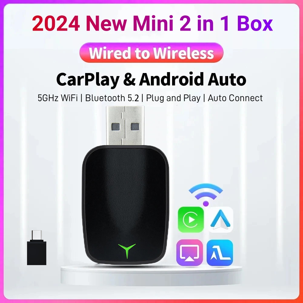 Smart Home Wiz - ใหม่แบบมีสายไร้สายCarplay Android 2 In 1 อะแดปเตอร์อัตโนมัติรถGadgetสมาร์ทกล่องPlug