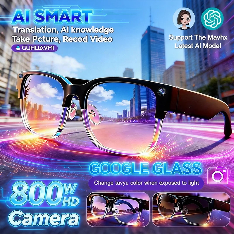 Smart Home Ai - แว่นตาอัจฉริยะรุ่นใหม่ปี 2026 กล้อง 800W พิกเซล สำหรับผู้ชาย